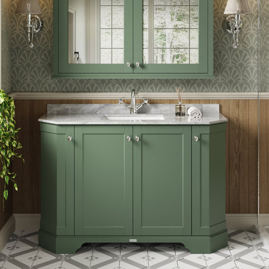 Hudson Reed Old London 1236mm Hunter Green Floor Standing Vanity Unit With Grey Marble Top Basin