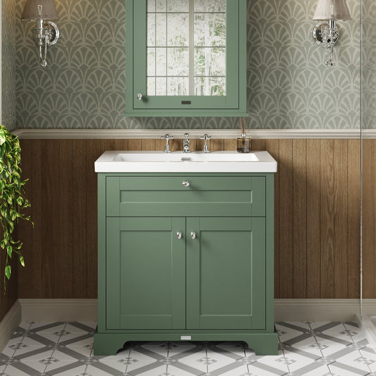 Hudson Reed Old London 800mm Hunter Green 2-Door Vanity Unit with Fireclay Basin