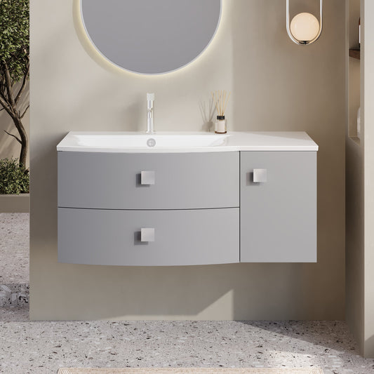 Hudson Reed Sarenna 1000mm Dove Grey Left Hand 2 Drawer 1 Door Wall Hung Vanity Unit with Basin