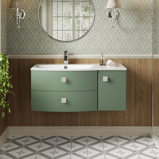 Hudson Reed Sarenna 1000mm Left Hand 2 Drawer 1 Door Hunter Green Wall Hung Vanity Unit With Basin