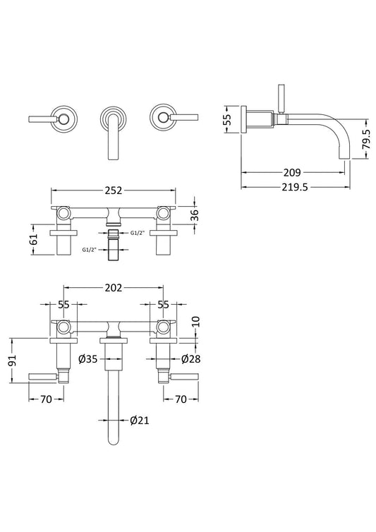 Tec Lever Wall Mounted Basin Mixer