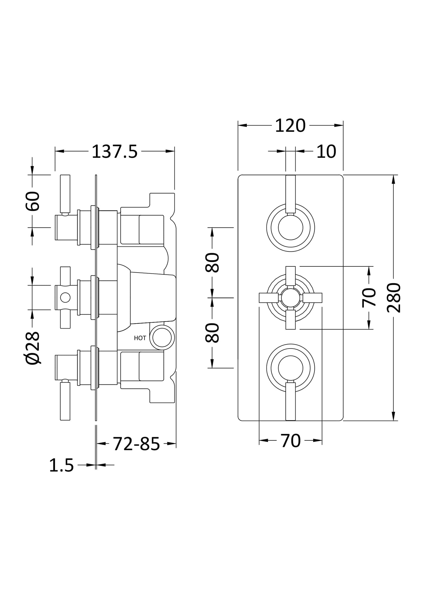 Tec Pura Triple Thermostatic Shower Valve Brushed Brass