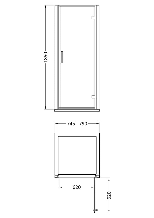 Hudson Reed Pacific 800mm 6mm Glass Hinged Shower Door