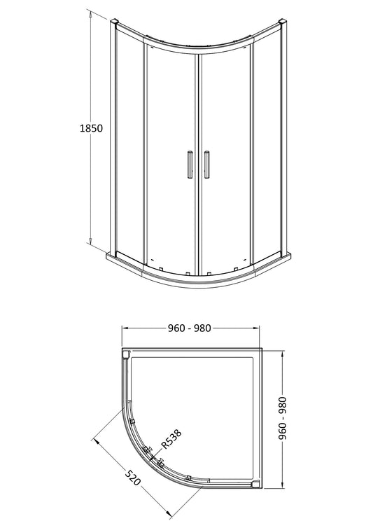 Hudson Reed Pacific 1000mm 6mm Glass Quadrant Enclosure With Handle