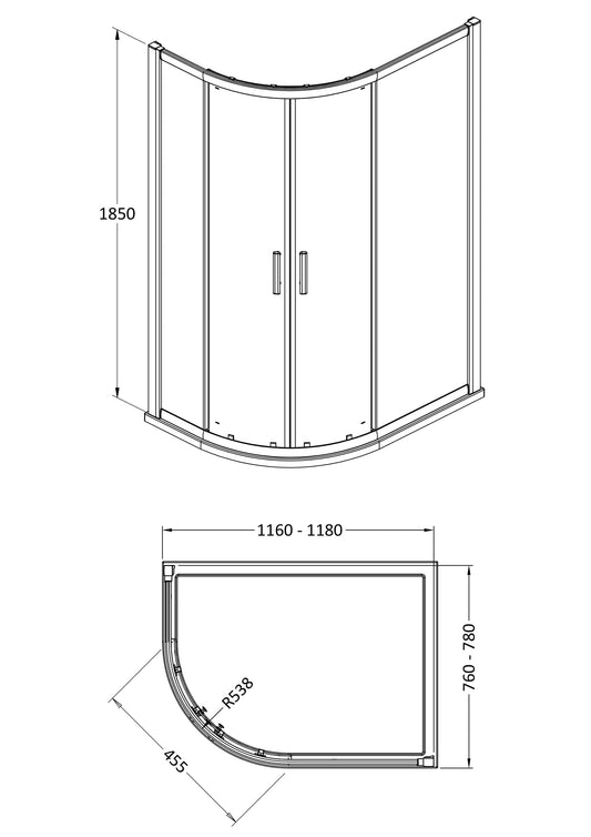 Hudson Reed Pacific 1200 x 800mm Offset Quadrant Enclosure