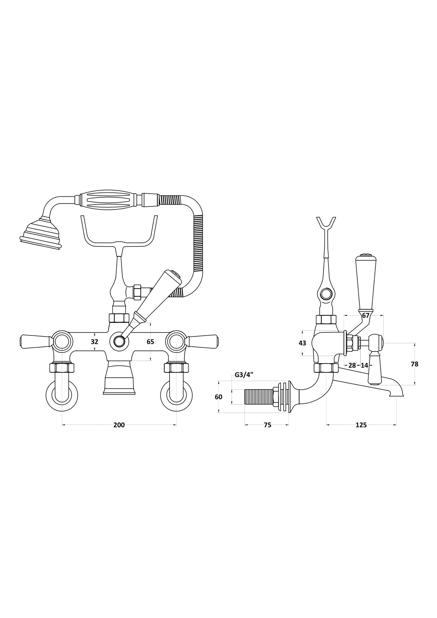White Topaz With Lever Handle Wall Mounted Bath Shower Mixer