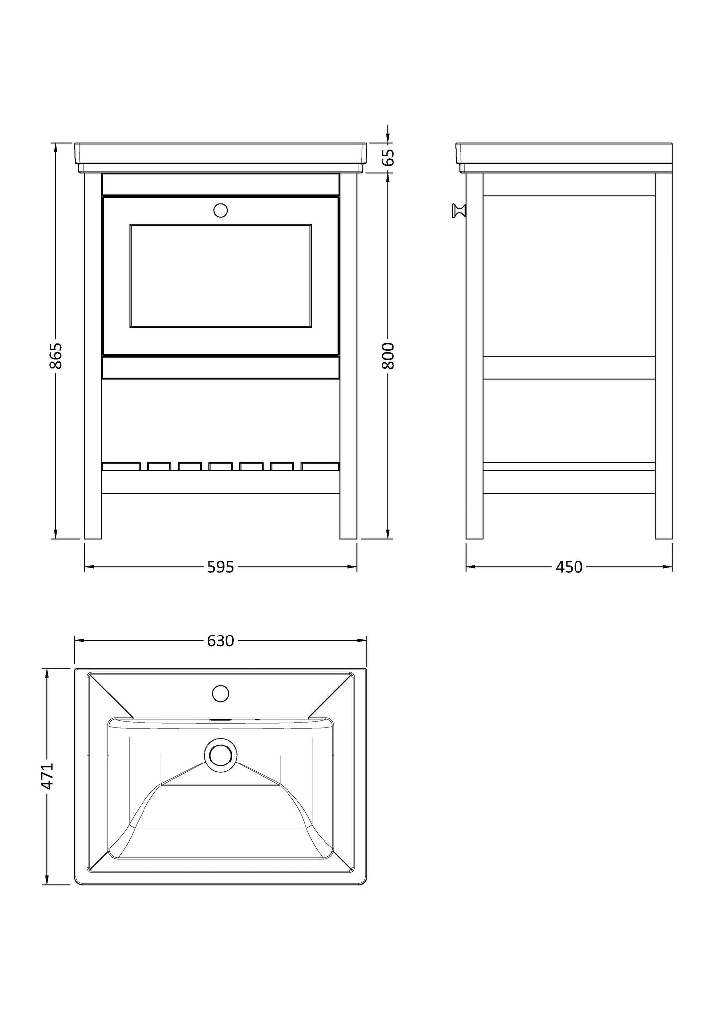 Hudson Reed Bexley 600mm Pure White Floor Standing Vanity Unit With 1 Tap Hole Basin