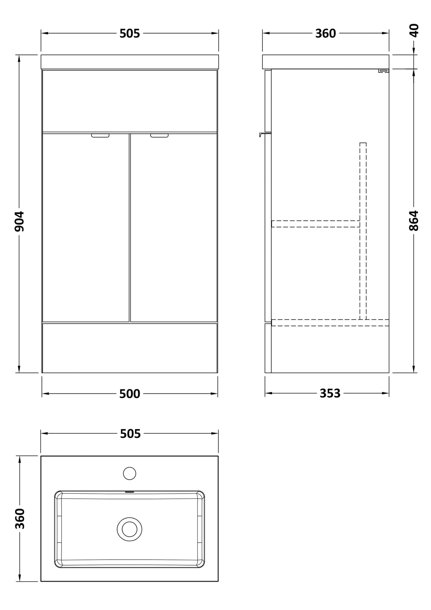 Hudson Reed Fusion 500mm Floor Standing 2 Door Vanity Unit With Polymarble Basin