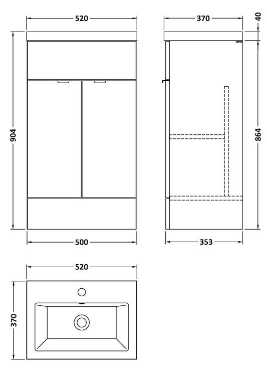 Hudson Reed Fusion 505mm Floor Standing 2 Door Vanity Unit With Ceramic Basin