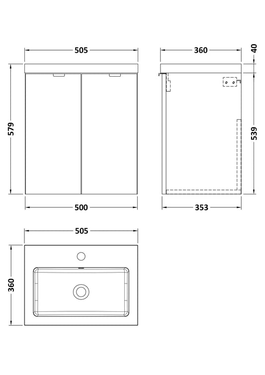 Hudson Reed Fusion 500mm Wall Hung 2 Door Vanity Unit & Basin