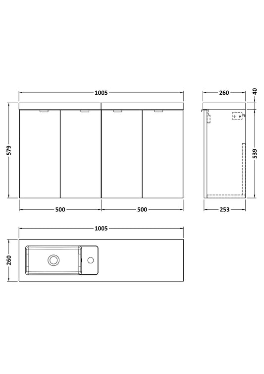 Hudson Reed Fusion 1000mm Gloss White 2 Door Wall Hung Vanity Unit with Basin
