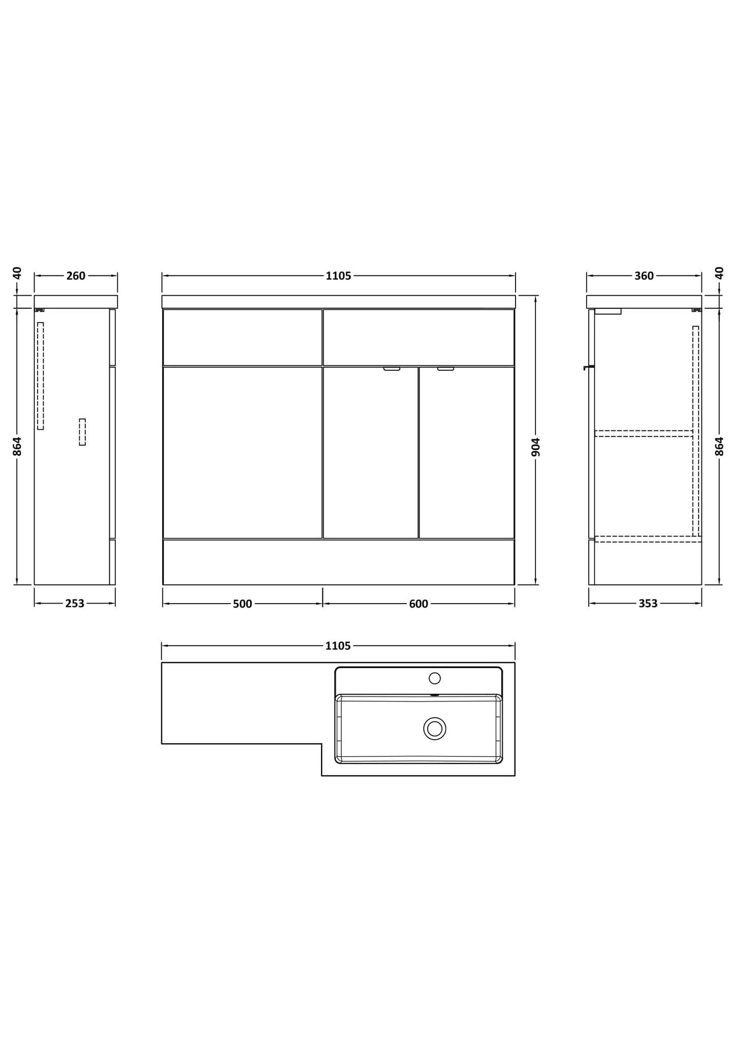 Hudson Reed Fusion 1100mm Right Hand Bleached Oak Combination Unit With Handles, With Overflow