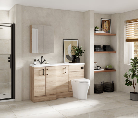 Hudson Reed Fusion 1500mm Left Hand Bleached Oak Combination Basin Unit With Basin, Handles & Overflow