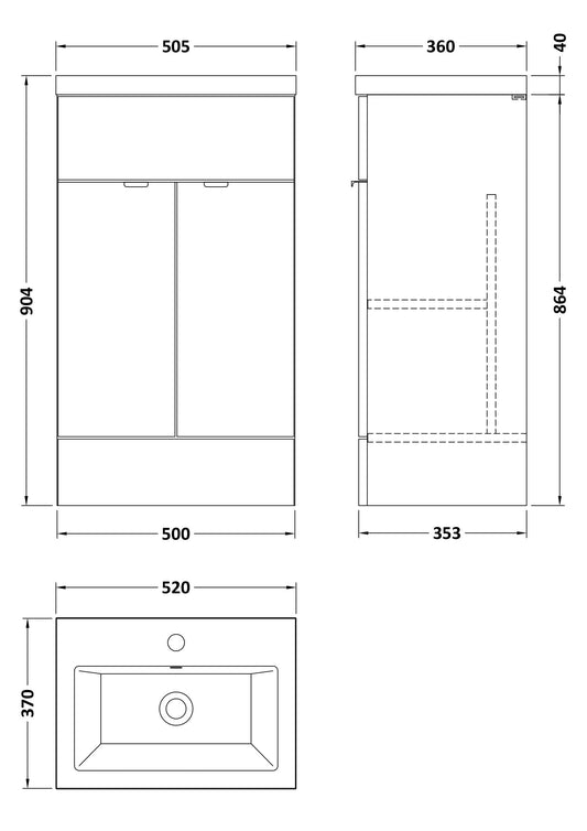 Hudson Reed Fusion 500mm Vanity Unit & Basin With Handles