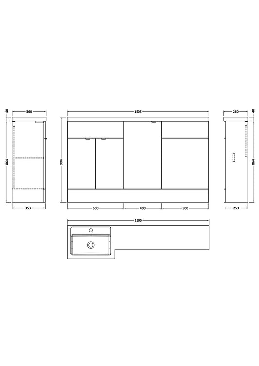 Hudson Reed Fusion 1500mm Left Hand Pebble Grey Combination Vanity Unit
