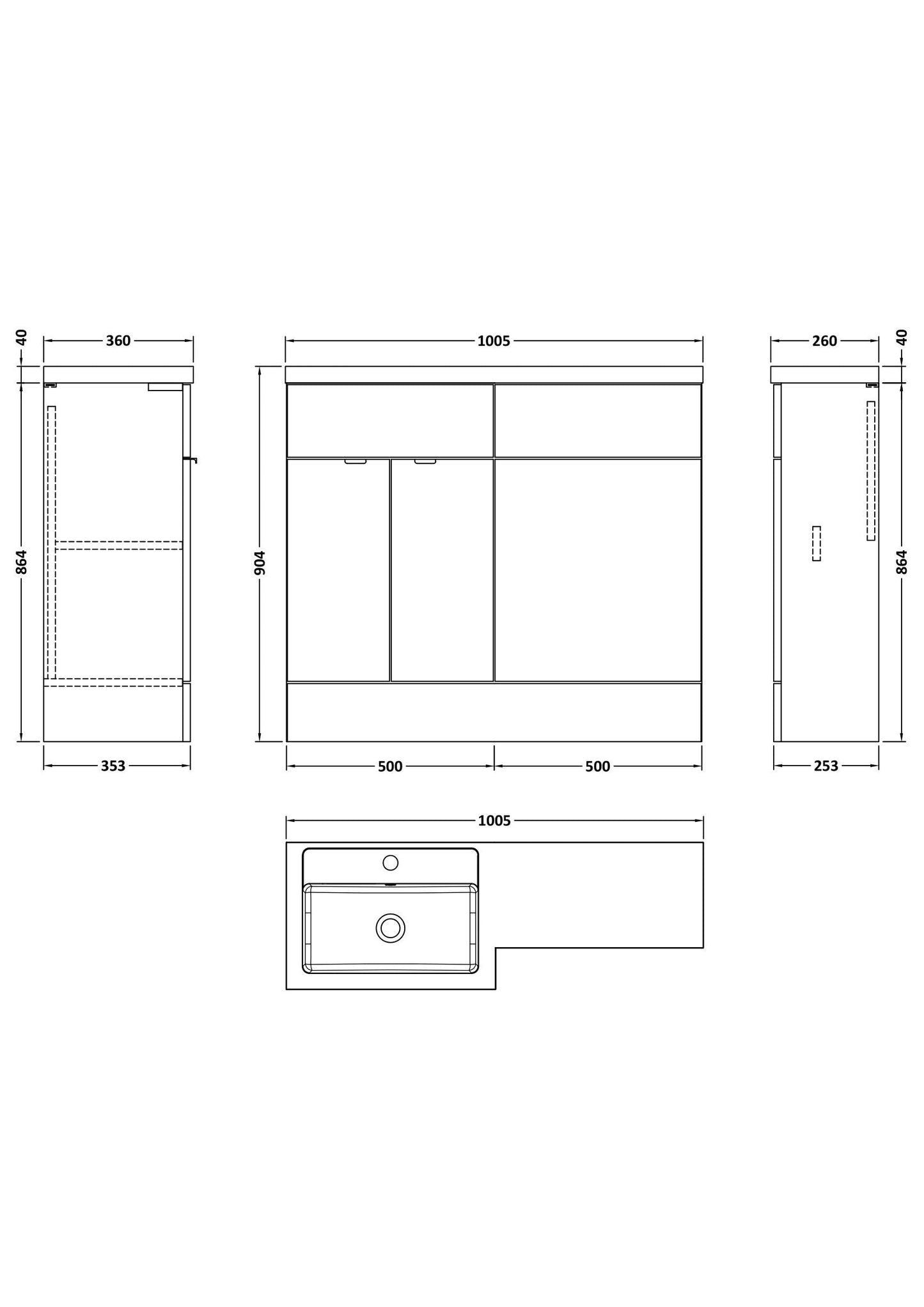Hudson Reed Fusion 1000mm Left Hand Pebble Grey Combination Vanity Unit With Basin