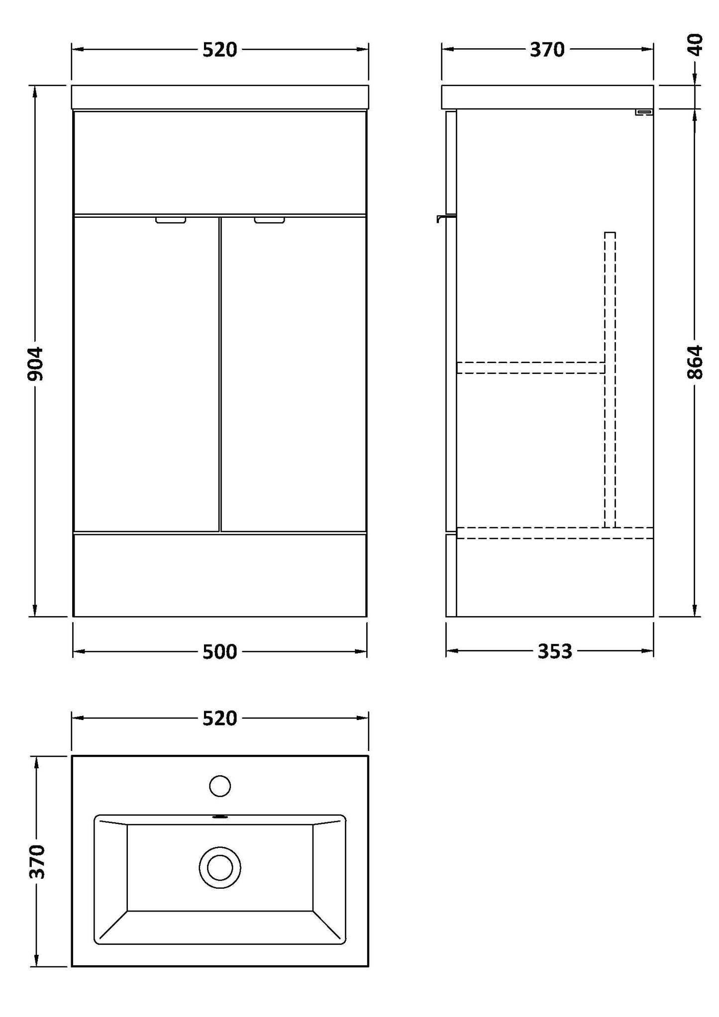 Hudson Reed Fusion 500mm Charcoal Black Floor Standing 2 Door Vanity Unit with Ceramic Basin