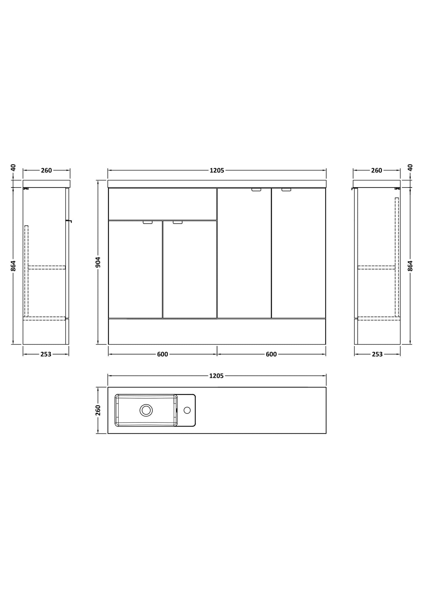 Hudson Reed Fusion Compact 1200mm Gloss Grey 4 Door Floor Standing Vanity Basin Combination Ready-Built