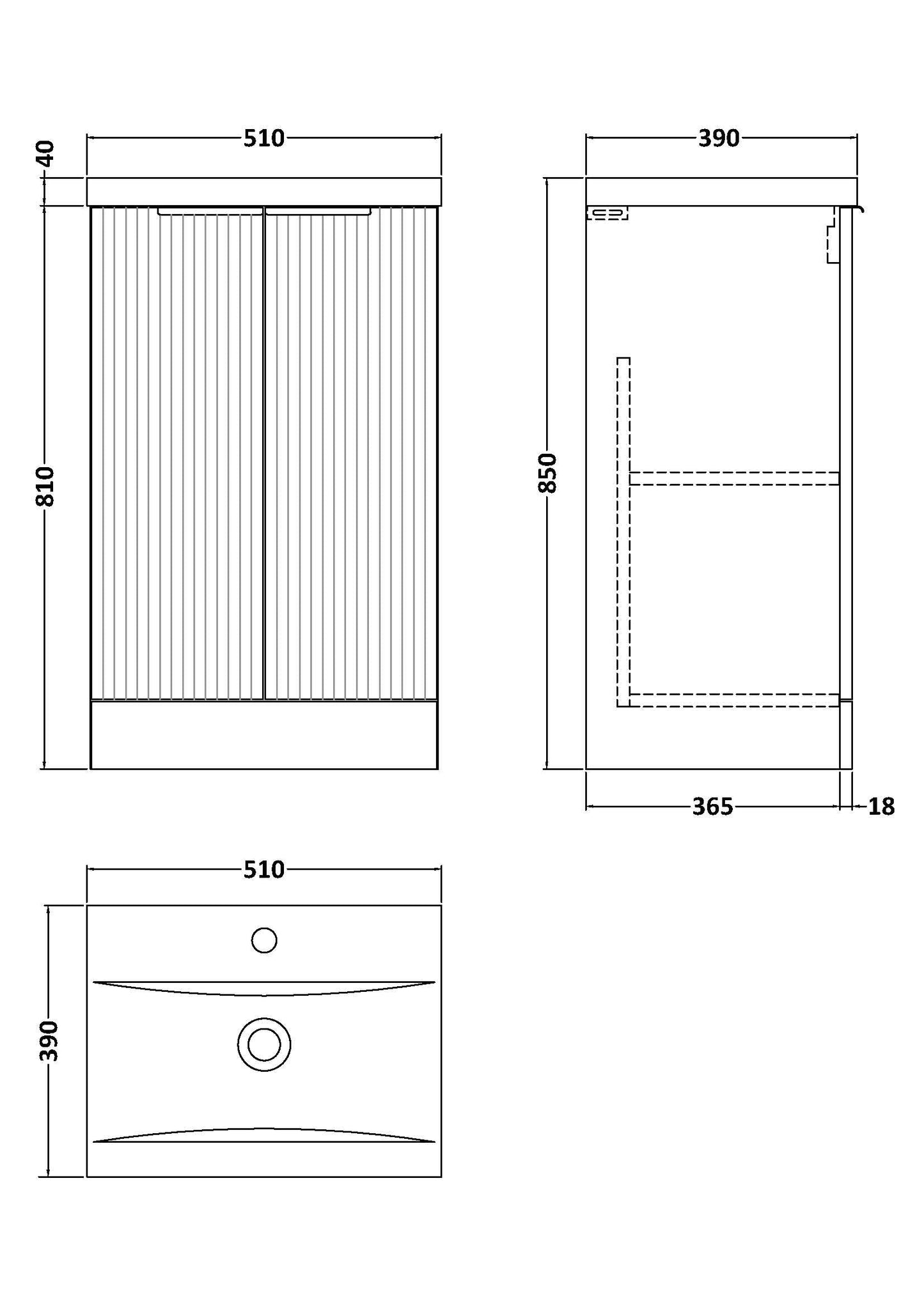 Hudson Reed Fluted 510mm Floor Standing 2-Door Vanity Unit With Basin