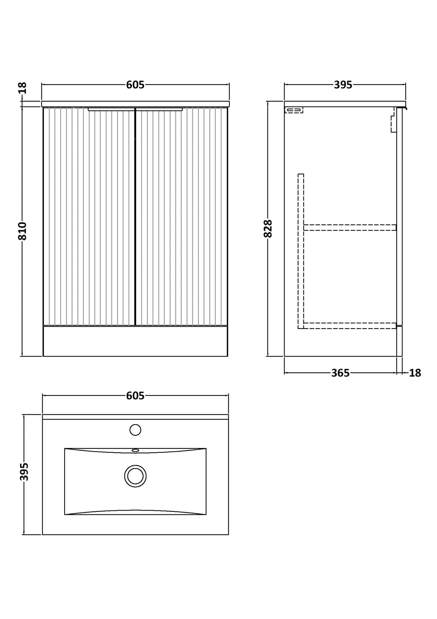 Hudson Reed Fluted 600mm Satin Grey Floor Standing 2-Door Vanity Unit With Basin