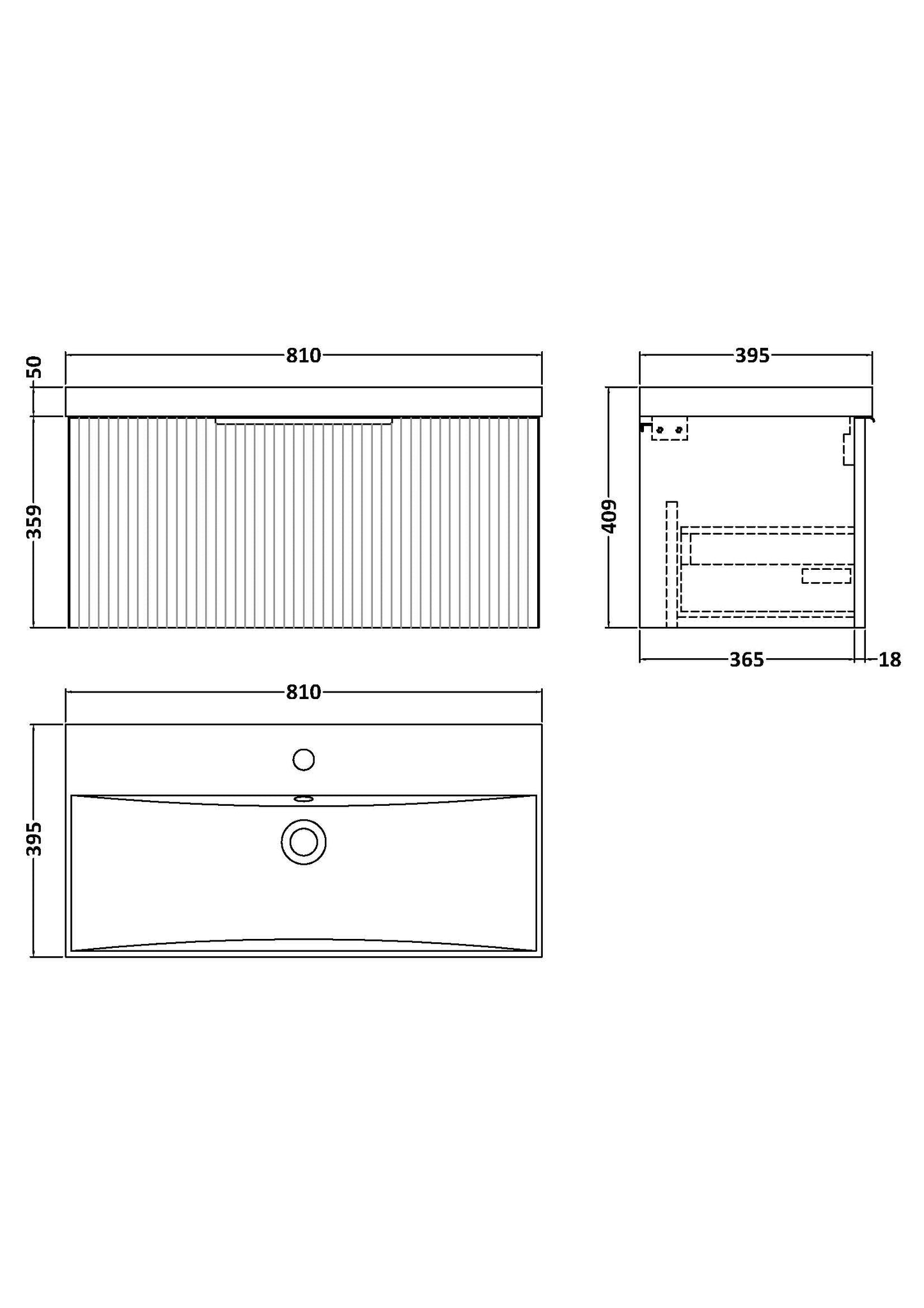 Hudson Reed Fluted 800mm Satin Green Wall Hung Single Drawer Vanity Unit With Thin-Edge Basin