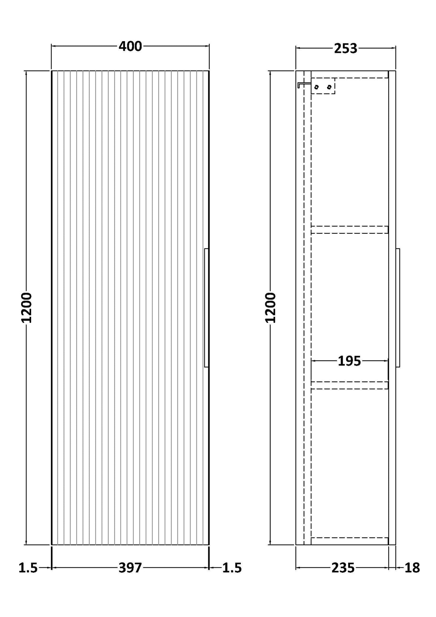 Hudson Reed Fluted 400mm 1 Door Satin Green Wall Hung Tall Cabinet With Handles