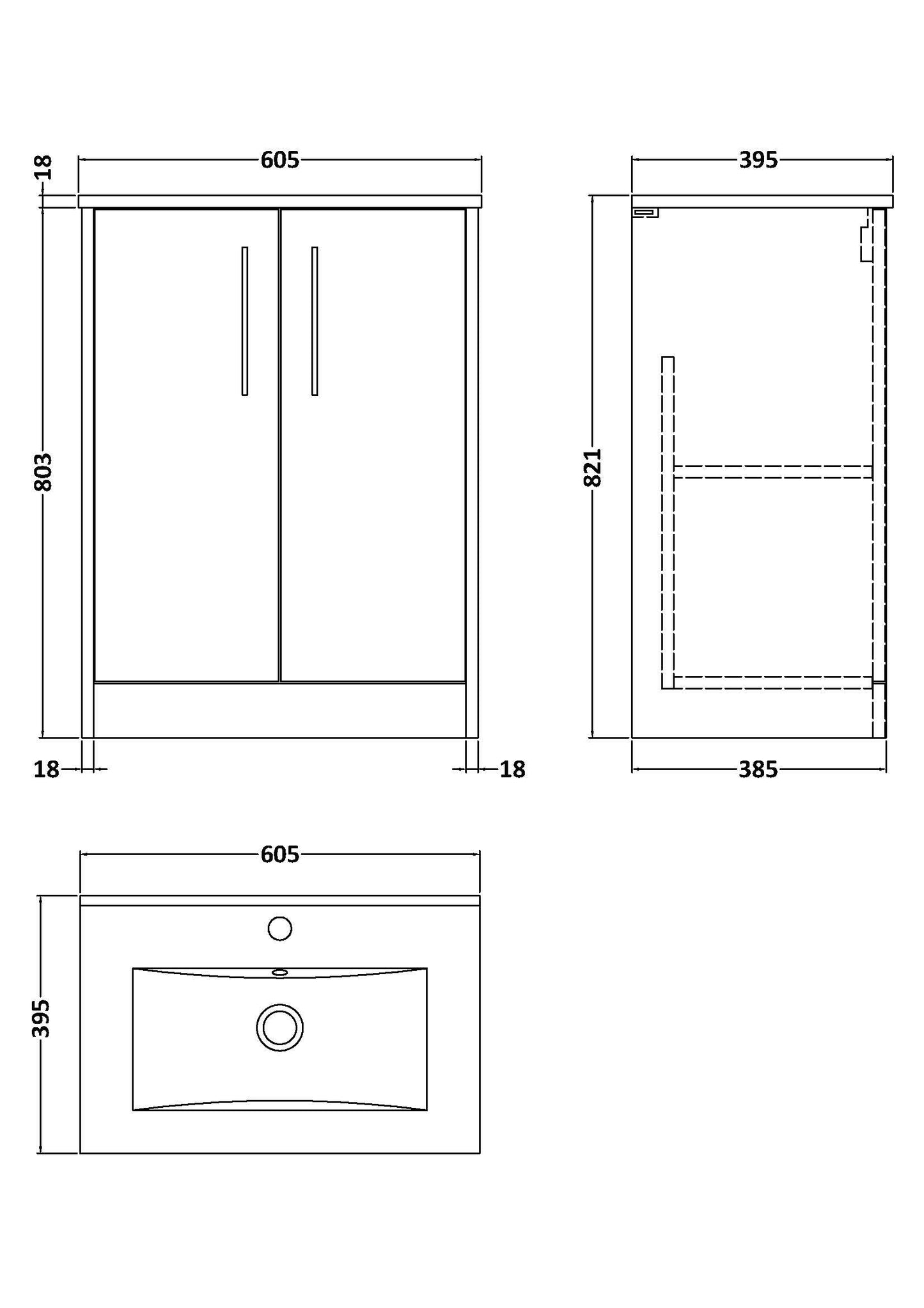 Hudson Reed Juno 600mm Graphite Grey Woodgrain Floor Standing 2-Door Vanity Unit With 1 Tap Hole Basin