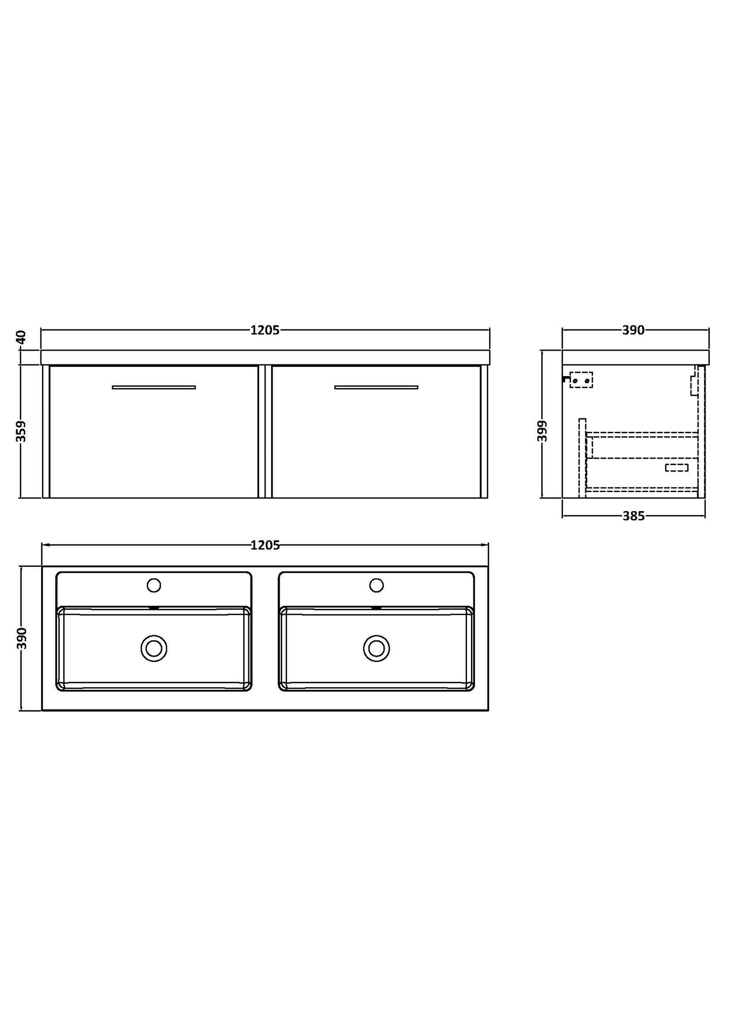 Hudson Reed Juno 1200mm Wall Hung Graphite Grey 2-Drawer Vanity Unit & Double Basin