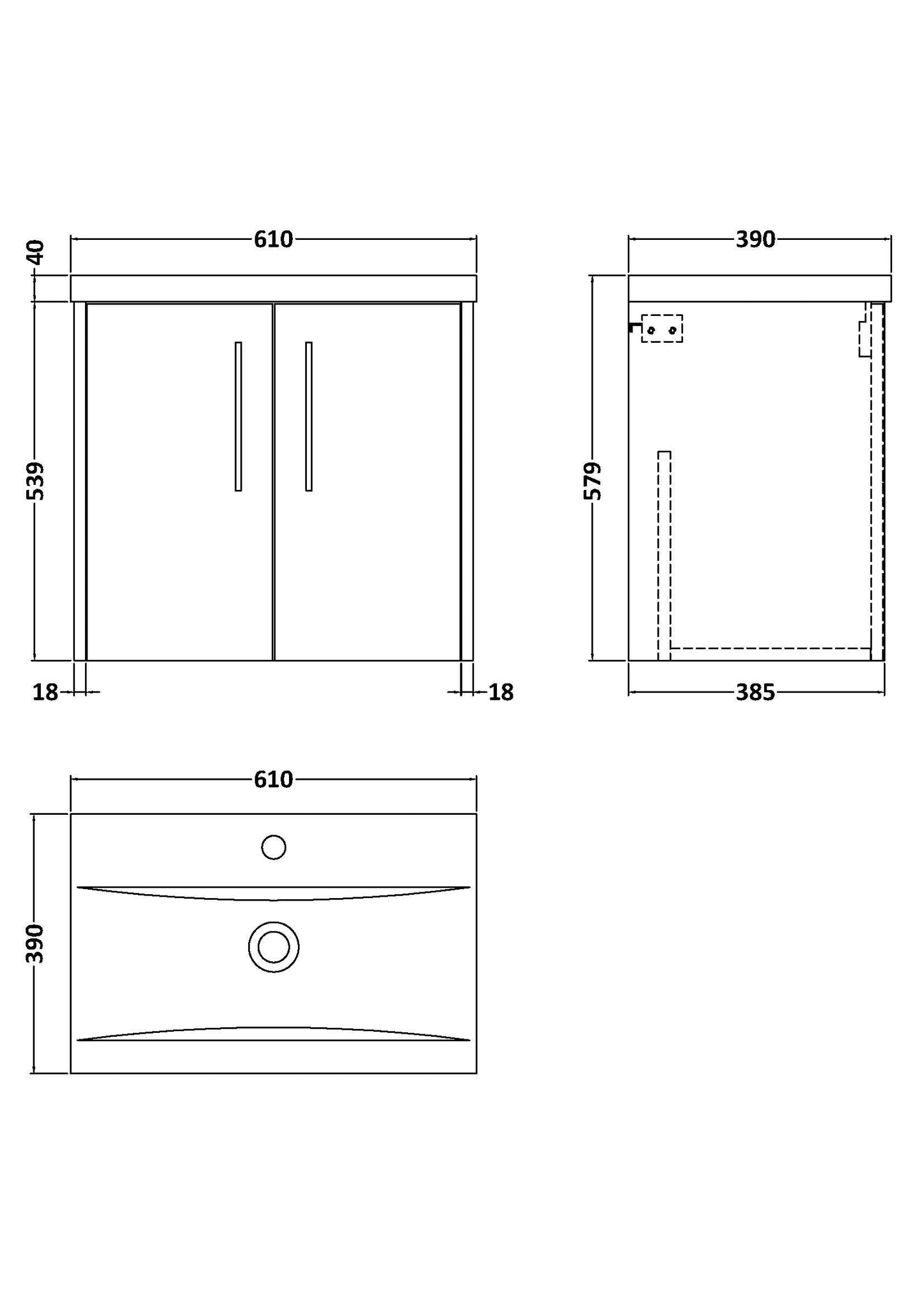 Hudson Reed Juno 600mm Graphite Grey Wall Hung 2-Door Vanity Unit With Basin Rigid