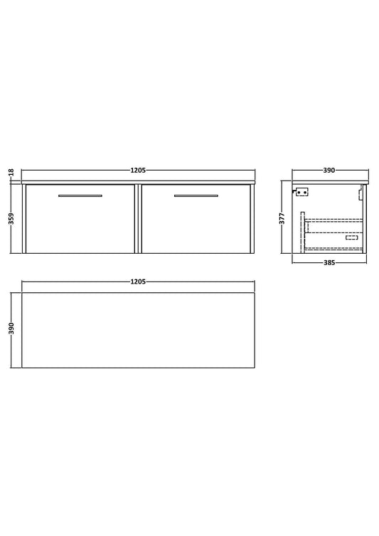 Hudson Reed Juno 1200mm Coastal Grey Wall Hung 2-Drawer Vanity Unit With Worktop
