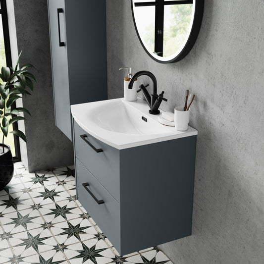 Hudson Reed Juno 800mm Coastal Grey Wall Hung 2-Drawer Vanity Unit with Curved 1 Tap Hole Basin