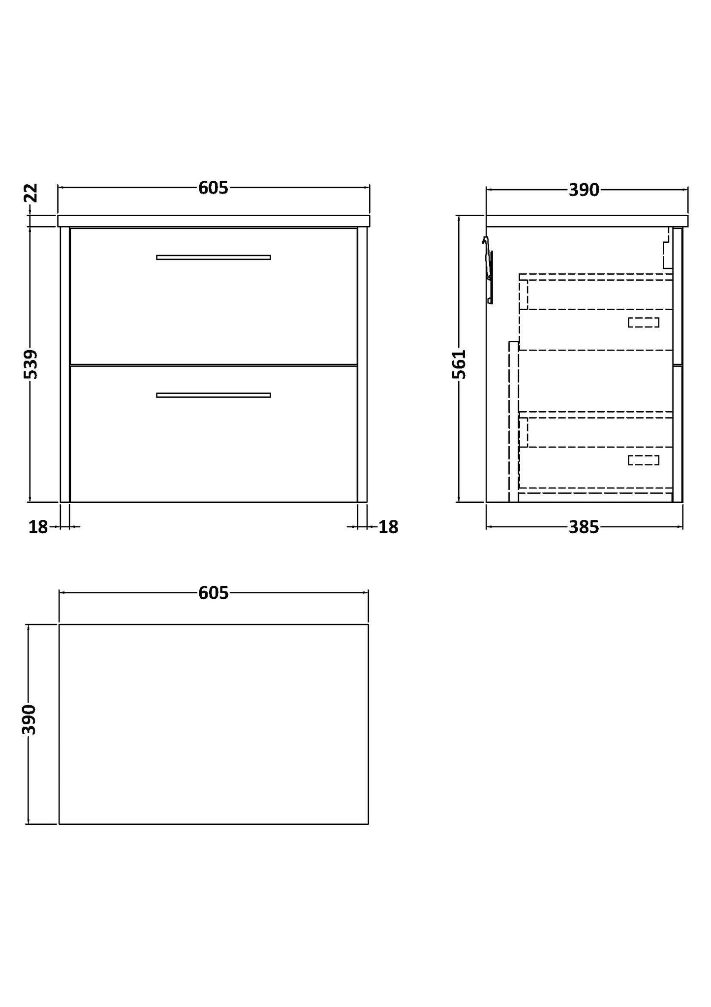 Hudson Reed Juno 600mm Wall Hung 2-Drawer Vanity With Laminate Top