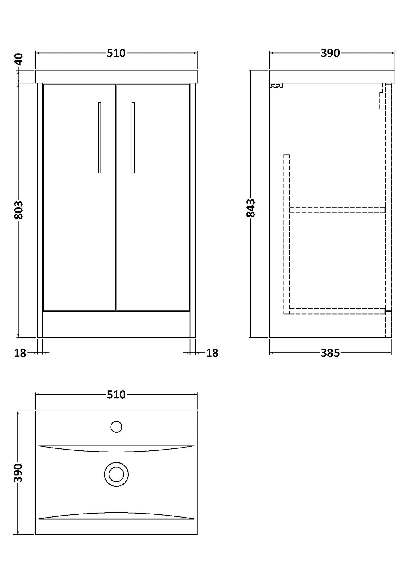 Hudson Reed Juno 510mm Metallic Slate Floor Standing 2 Door Vanity Basin Unit With Handles