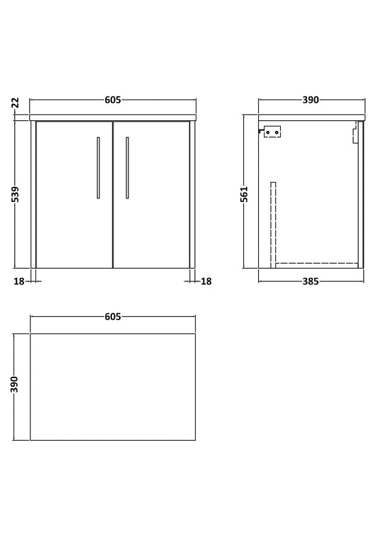 Hudson Reed Juno 600mm 2 Door Wall Hung Vanity Unit With Laminate Worktop
