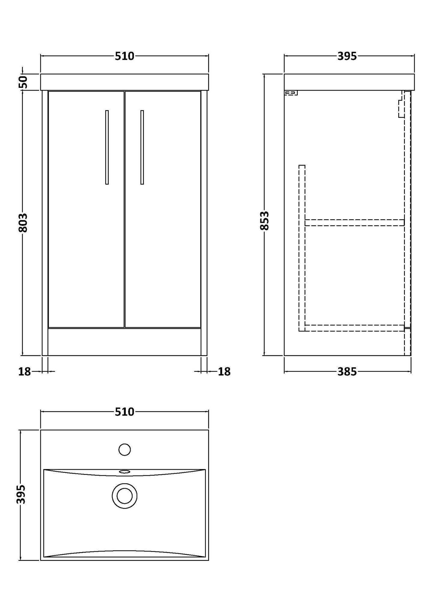 Hudson Reed Juno 500mm Midnight Blue Floor Standing 2-Door Vanity Unit Including Basin With Soft Close Doors