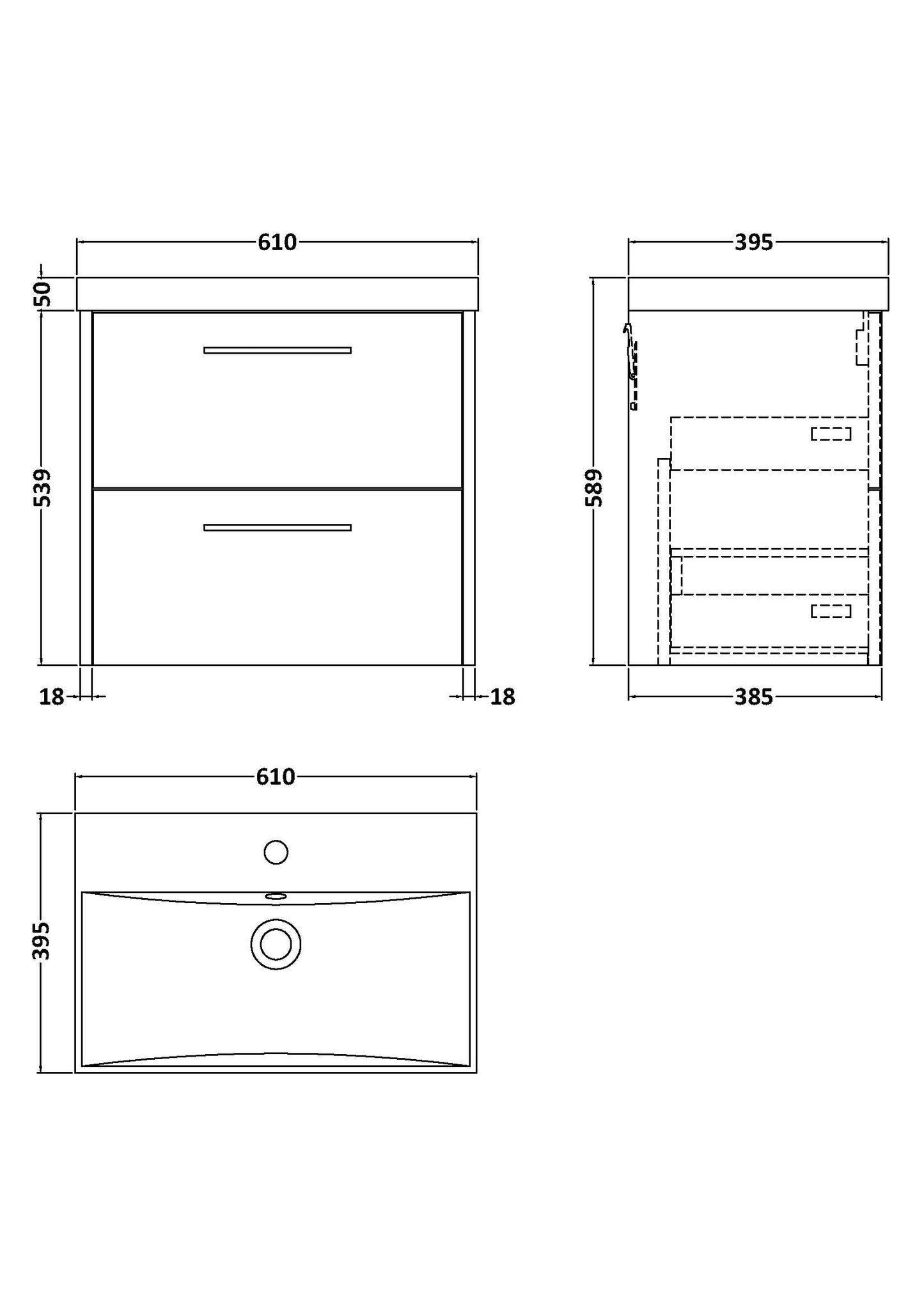 Hudson Reed Juno 600mm Midnight Blue Wall Hung 2-Drawer Vanity Unit & Basin