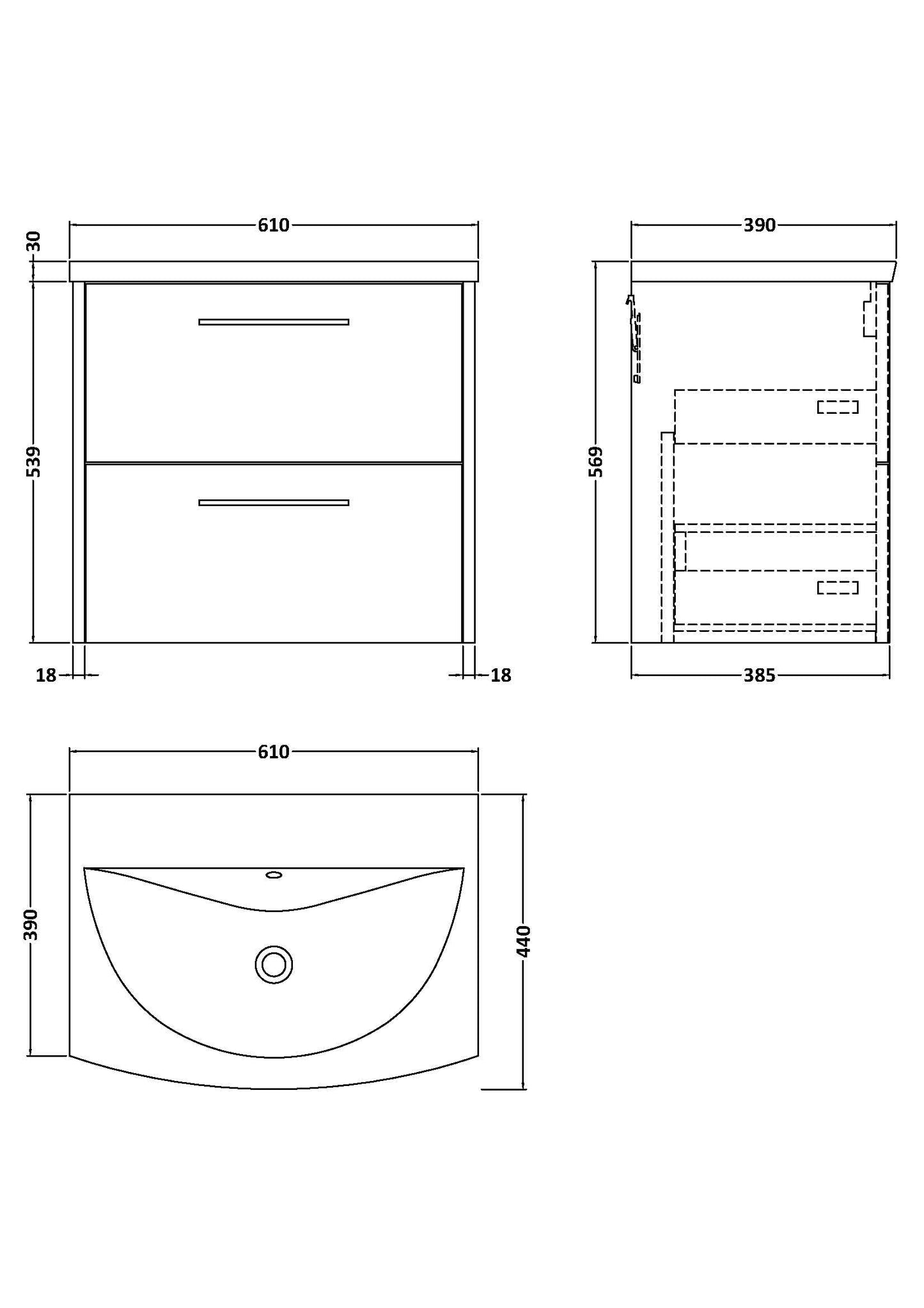 Hudson Reed Juno 600mm Midnight Blue Wall Hung 2-Drawer Vanity Unit & Basin with Soft Close Drawers