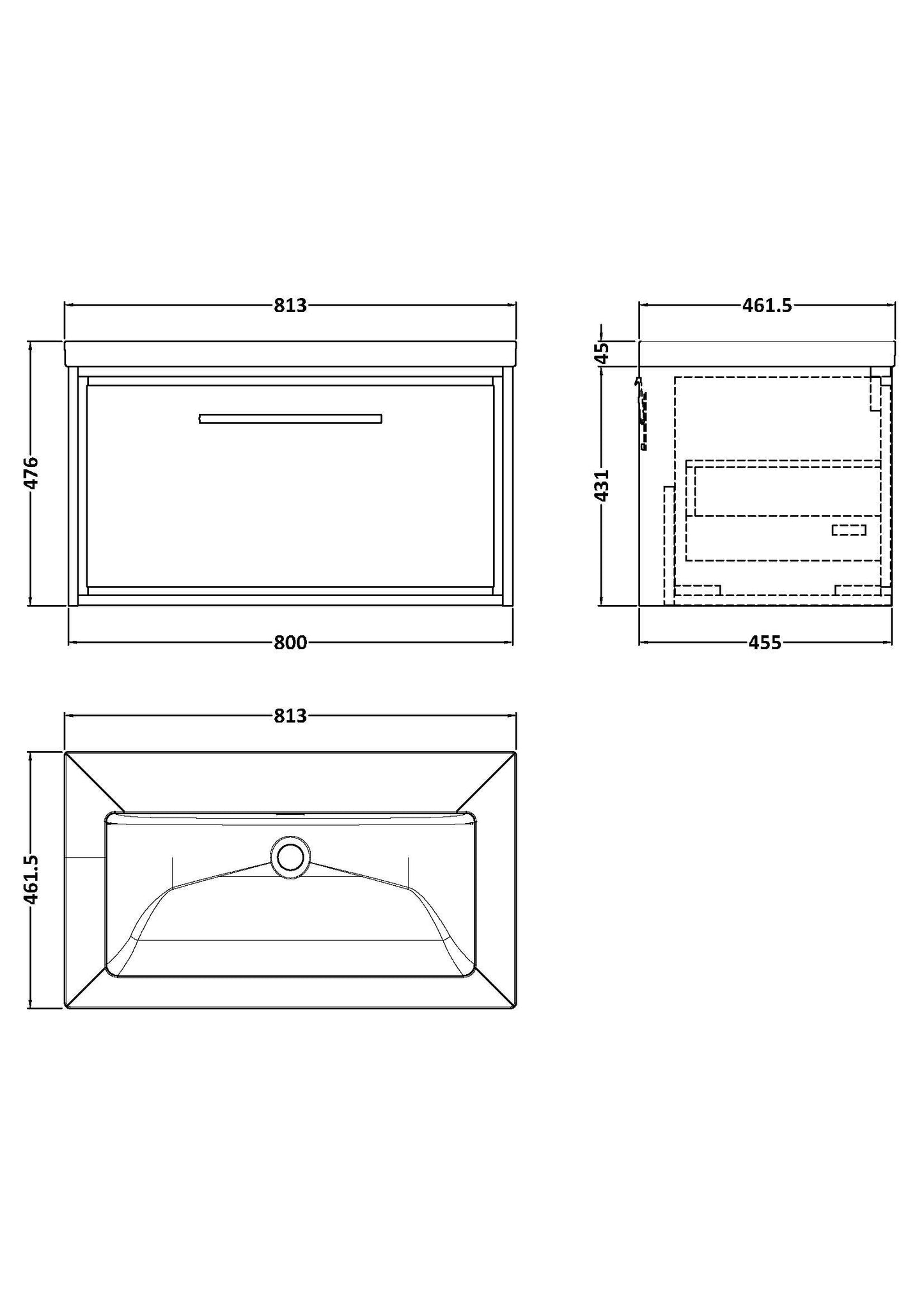 Hudson Reed Lille 800mm Graphite Grey Woodgrain Wall Hung Single Drawer Vanity Unit with Basin Soft Close Fully Assembled