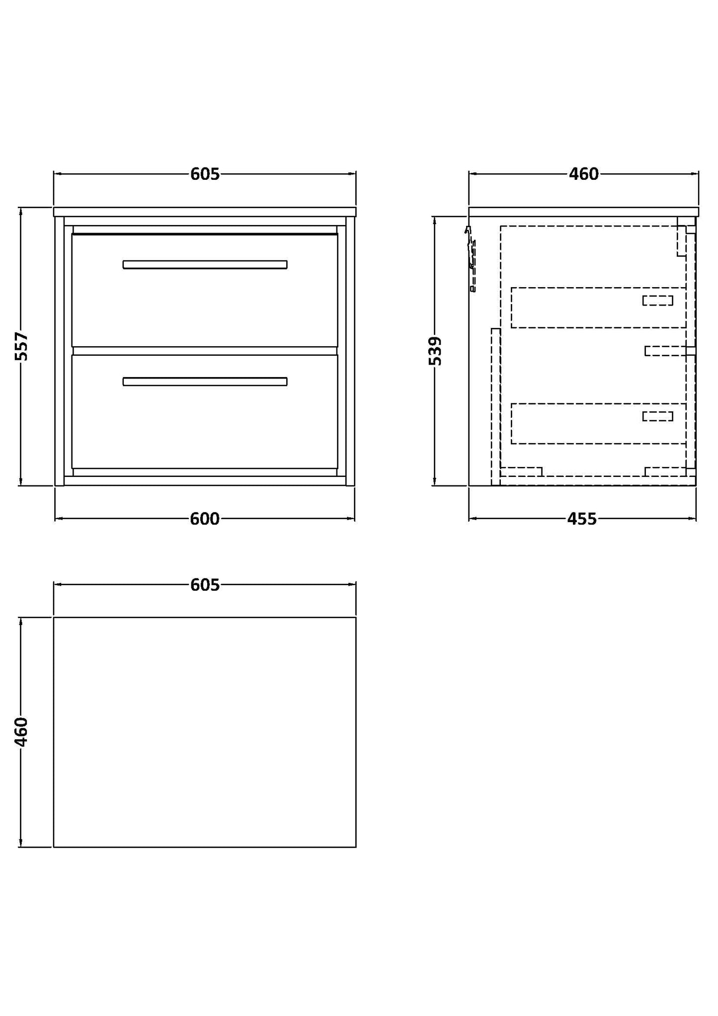 Hudson Reed Lille 600mm Bleached Oak Wall Hung 2-Drawer Vanity Unit With Worktop & Soft Close Drawers