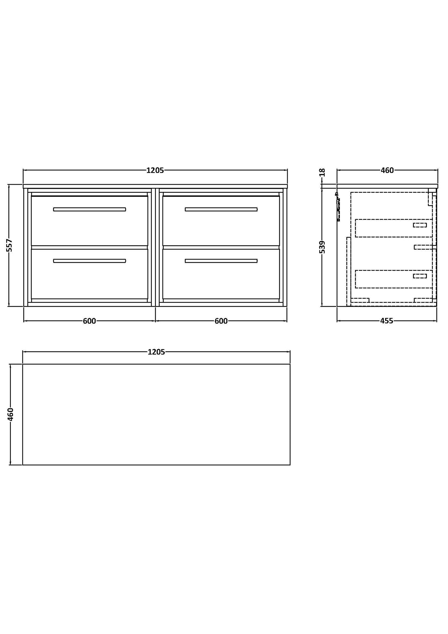 Lille 1200mm Wall Hung 4-Drawer Vanity with Worktop