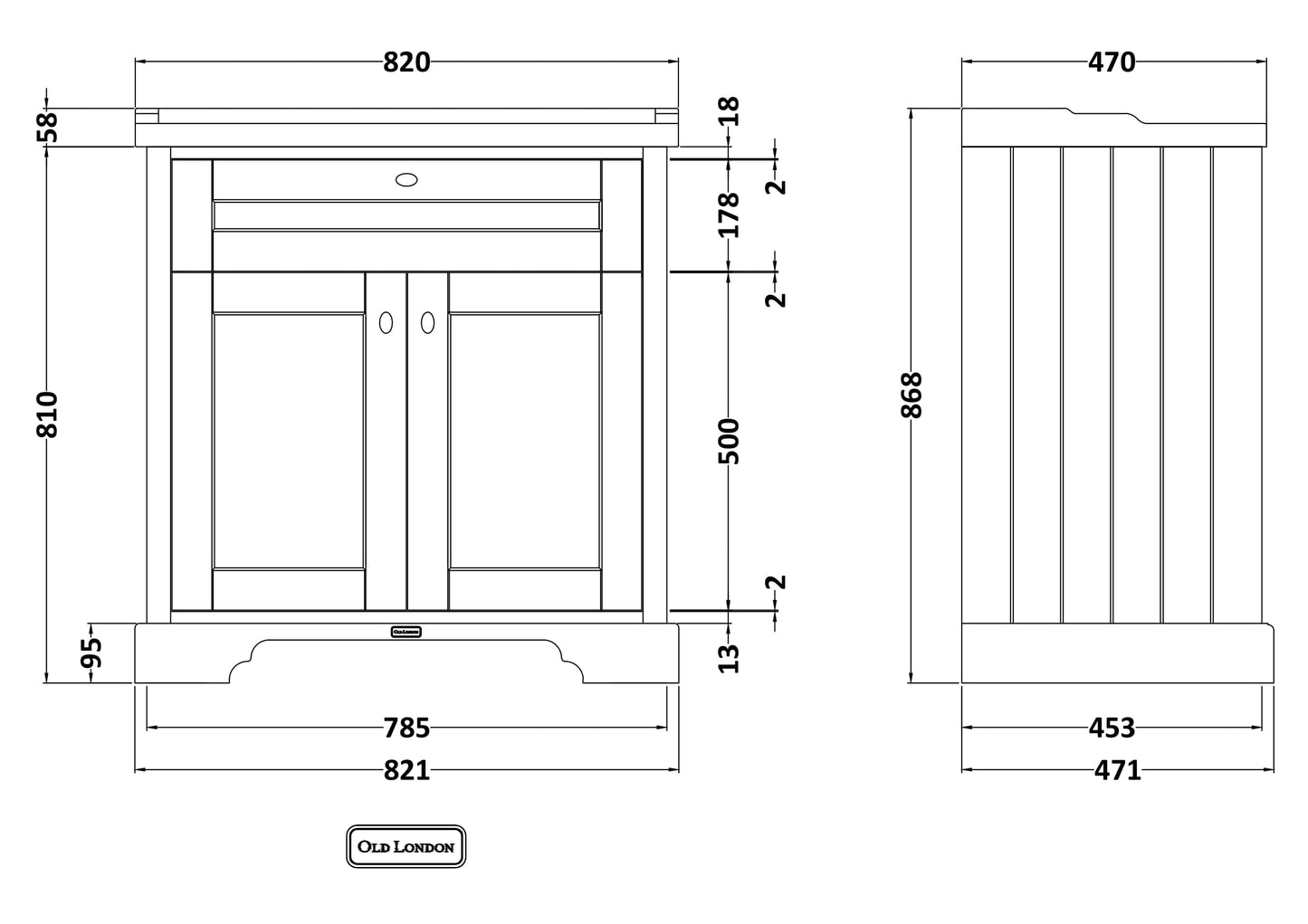 Hudson Reed Old London 800mm Floor Standing 2 Door Vanity Unit with Ceramic Basin