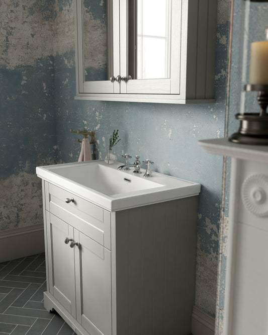 Hudson Reed Old London 800mm Floor Standing 2 Door Vanity Unit With 3 Tap Hole Fireclay Basin