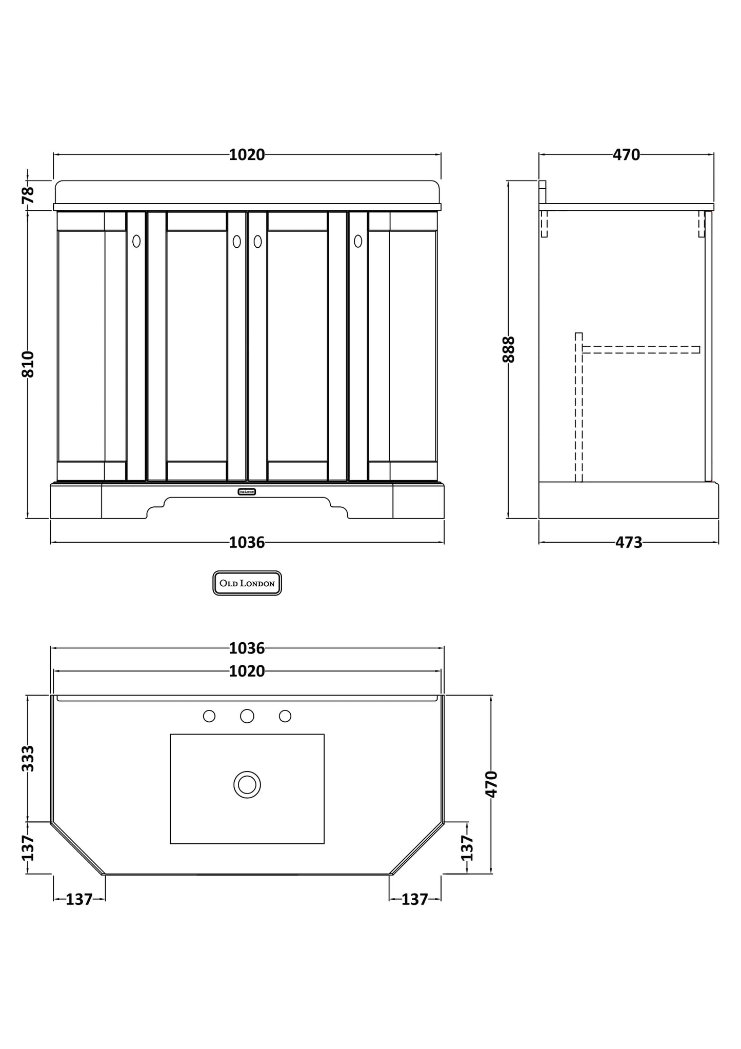Hudson Reed Old London 1036mm Hunter Green Floor Standing 4 Door Vanity Unit With Black Marble Top Basin