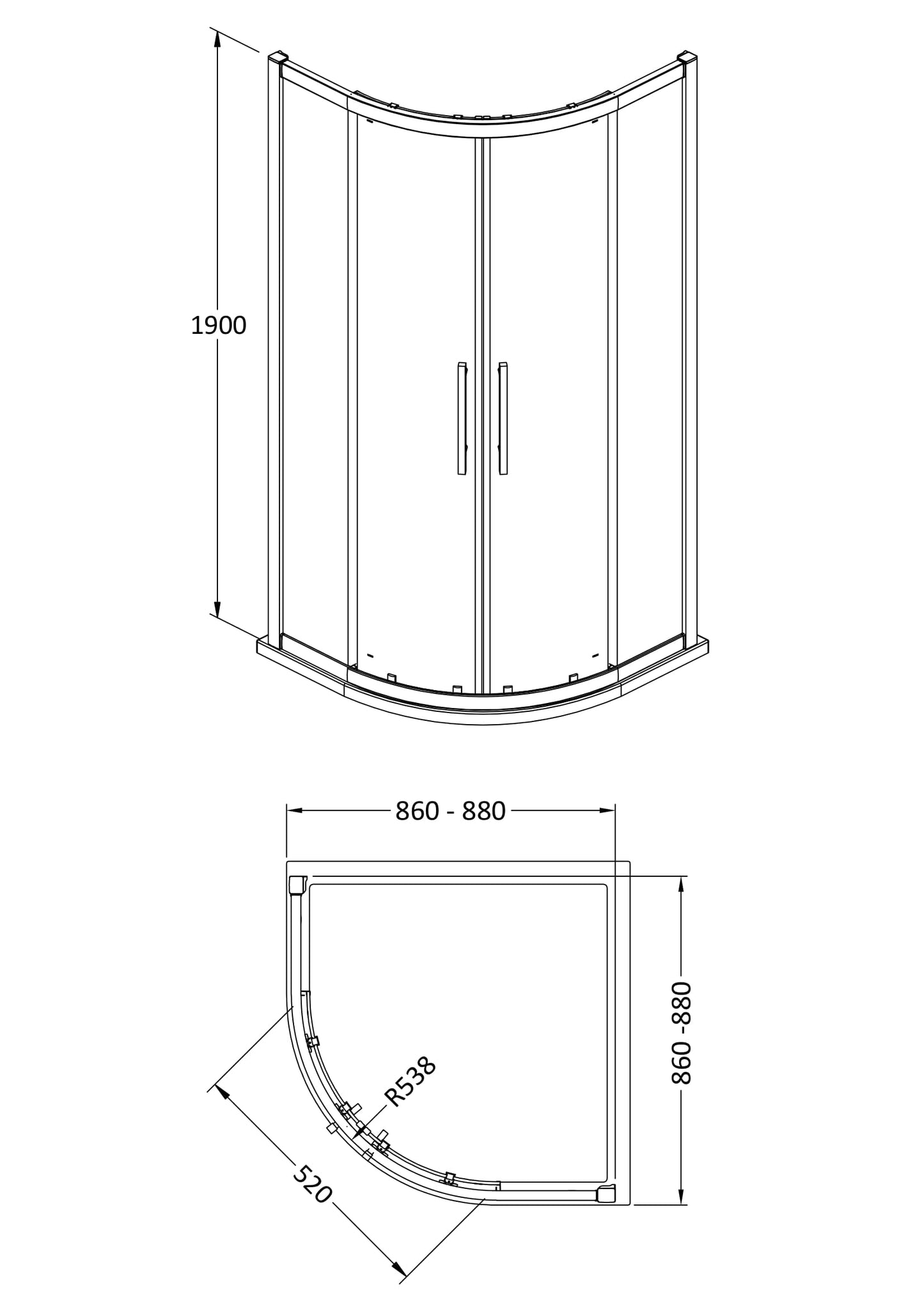 Apex 900mm Quadrant 8mm Glass