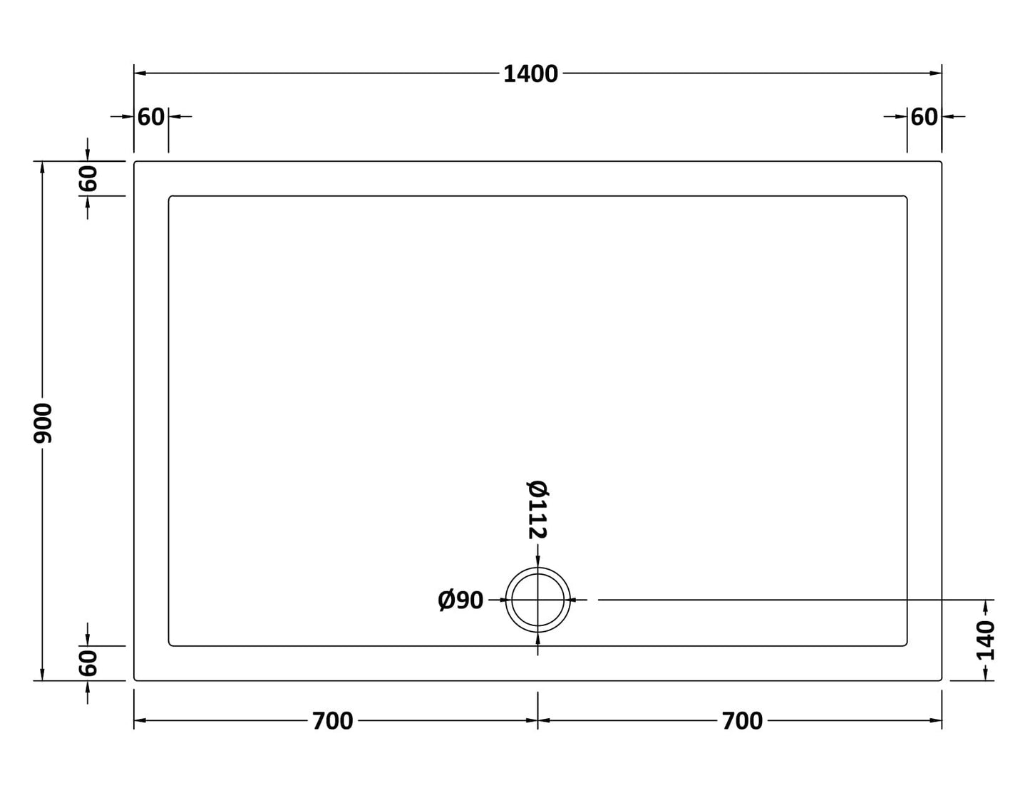 Slip Resistant Rectangular Slimline Shower Tray 1400 x 900mm