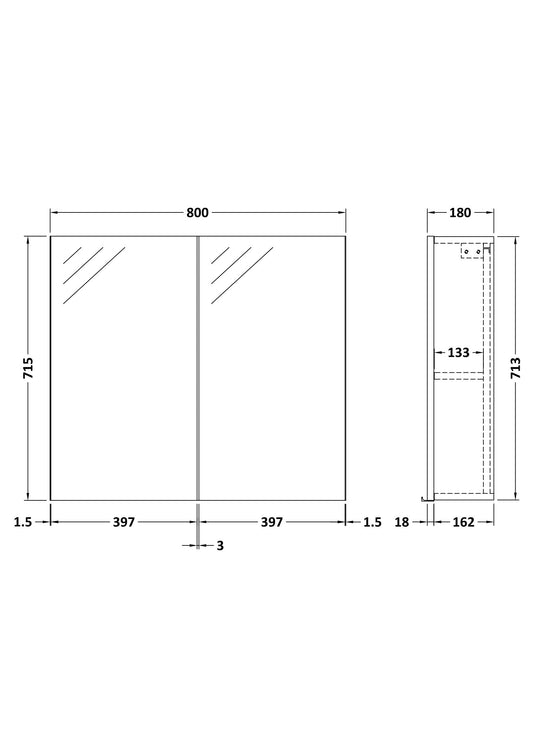 Hudson Reed Fusion 800mm 2 Door Bleached Oak Wall Hung 50/50 Mirror Cabinet