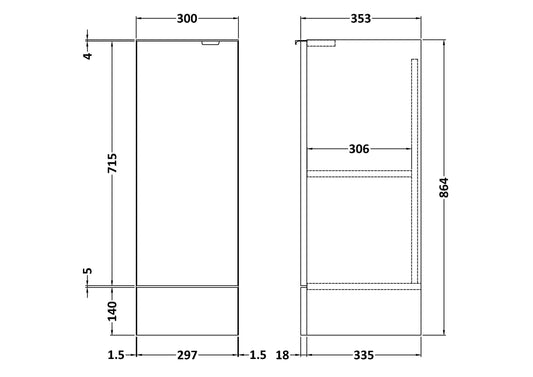Hudson Reed Fusion 300mm 1 Door Graphite Grey Woodgrain Floor Standing Base Unit With Handles