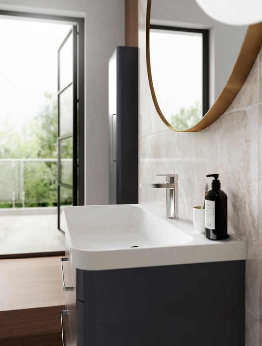 Hudson Reed Solar 800mm Indigo Blue Floor Standing 2 Drawer Vanity Unit With Ceramic Basin