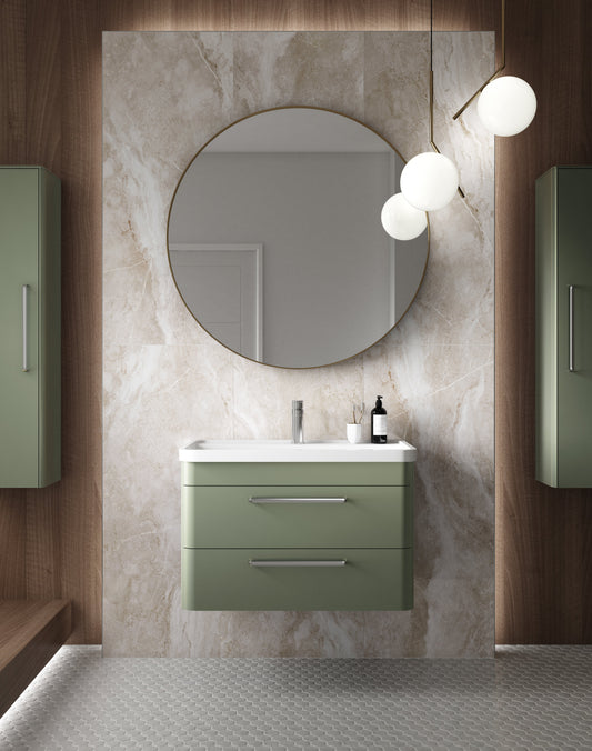 Hudson Reed Solar 800mm Fern Green Wall Hung 2-Drawer Vanity Unit with Ceramic 1 Tap Hole Basin