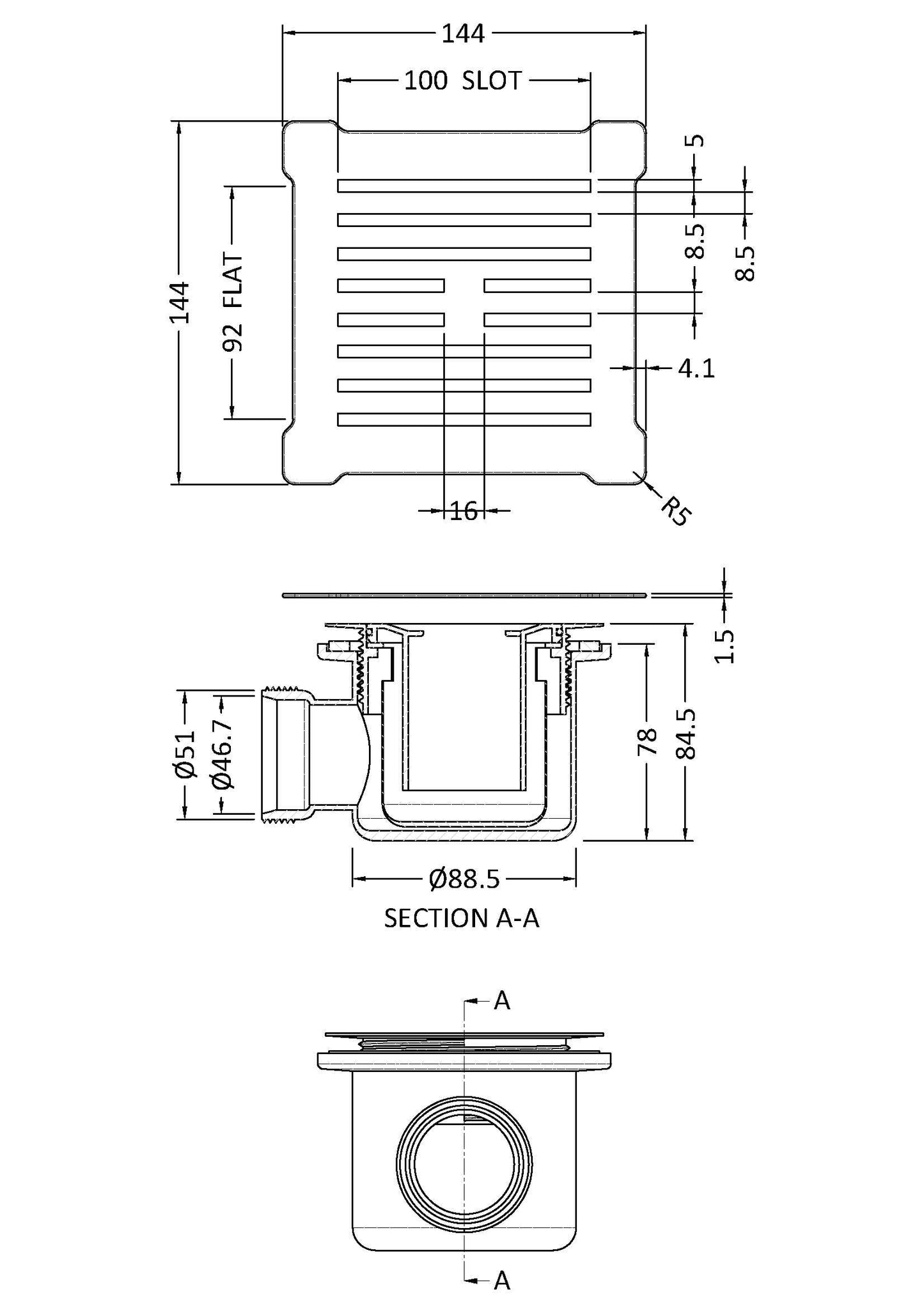 Square Shower Waste With White Top